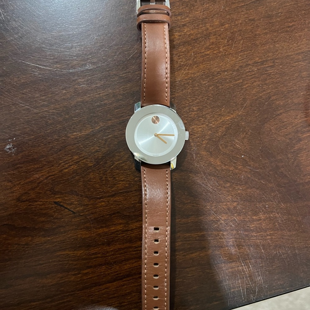 Movado bold women ( unisex ) leather watch authentic